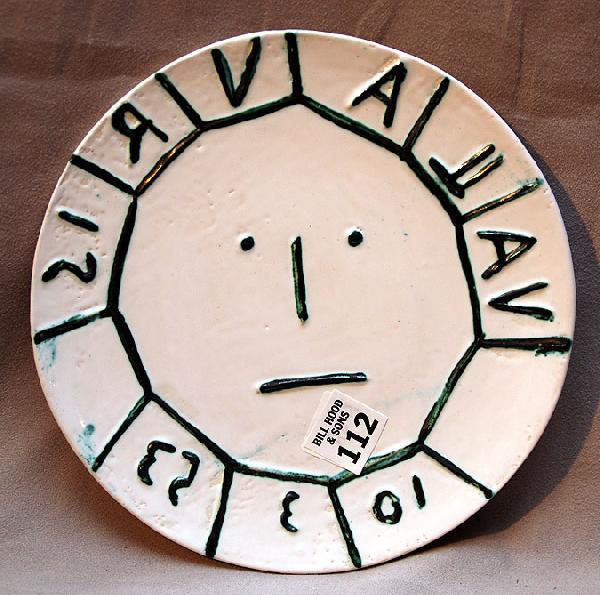 Impressed Pablo Picasso (SPANISH, 1881-1973) Madou: Impressed Pablo Picasso (SPANISH, 1881-1973) Madoura ceramic, glazed and painted plate, 8-1/8"diameter