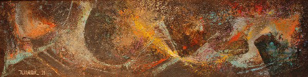 Leonardo Nierman (MEXICAN, 1932) oil on board, "wi: Leonardo Nierman (MEXICAN, 1932) oil on board, "wind" dated '59, 8"x31"