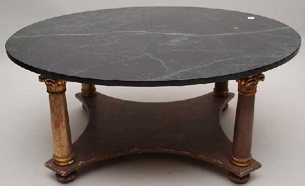 Coffee table classical column supports with slight: Coffee table classical column supports with slightly oval black marble top
