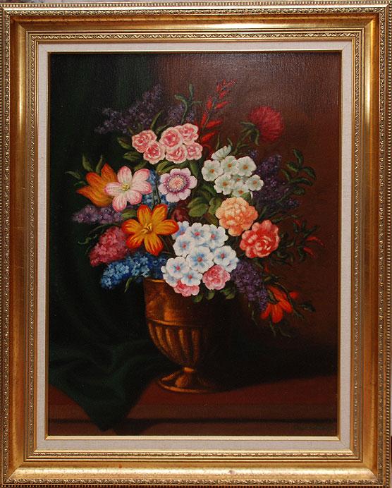 Cuban School signed R. Domingo, floral still llife: Cuban School signed R. Domingo, floral still llife, oil on canvas, relined, 31"x23"