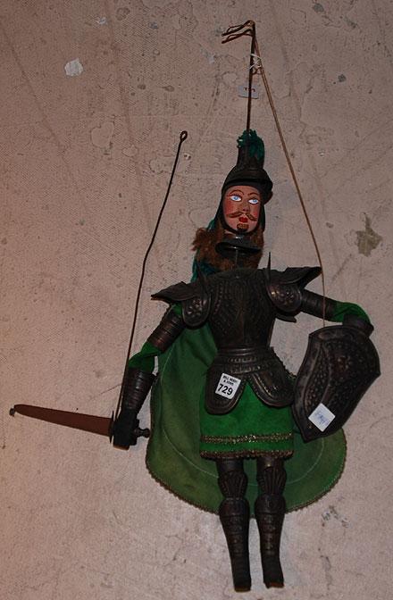 Tin puppet figure of warrior in armor, 16"h: Tin puppet figure of warrior in armor, 16"h