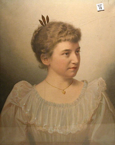 Pastel portrait of a Victorian Woman, plaque on bac