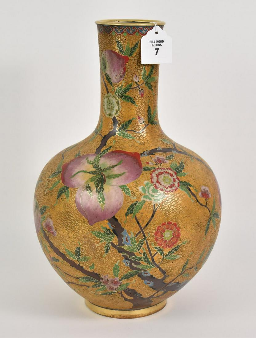 Chinese Cloisonne Peach Motif Vase - Long-necked (1 of 10)