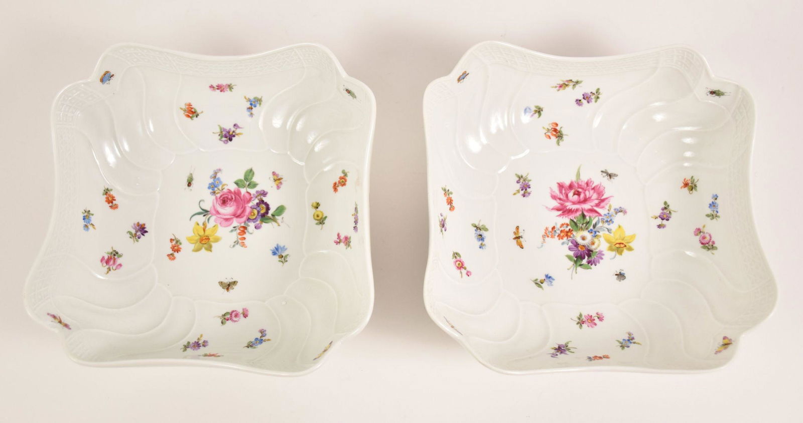 Pair Meissen Porcelain Hand Painted Bowls With Floral (1 of 4)