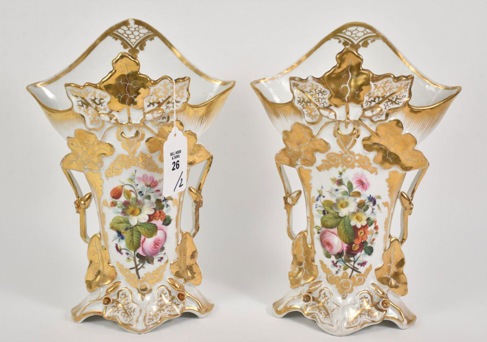 Pair Old Paris Porcelain Vases with hand painted floral (1 of 8)