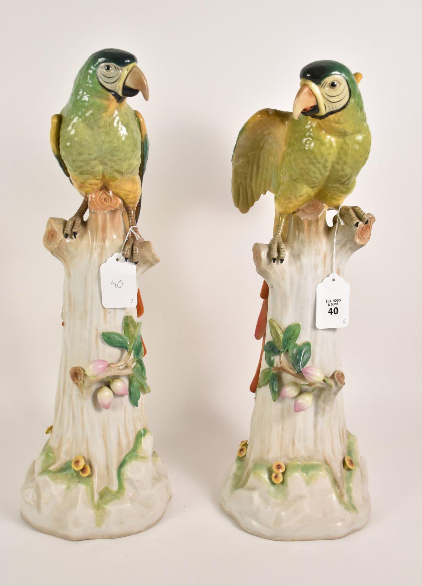 Large Pair Dresden Porcelain Parrots. Condition: small (1 of 12)