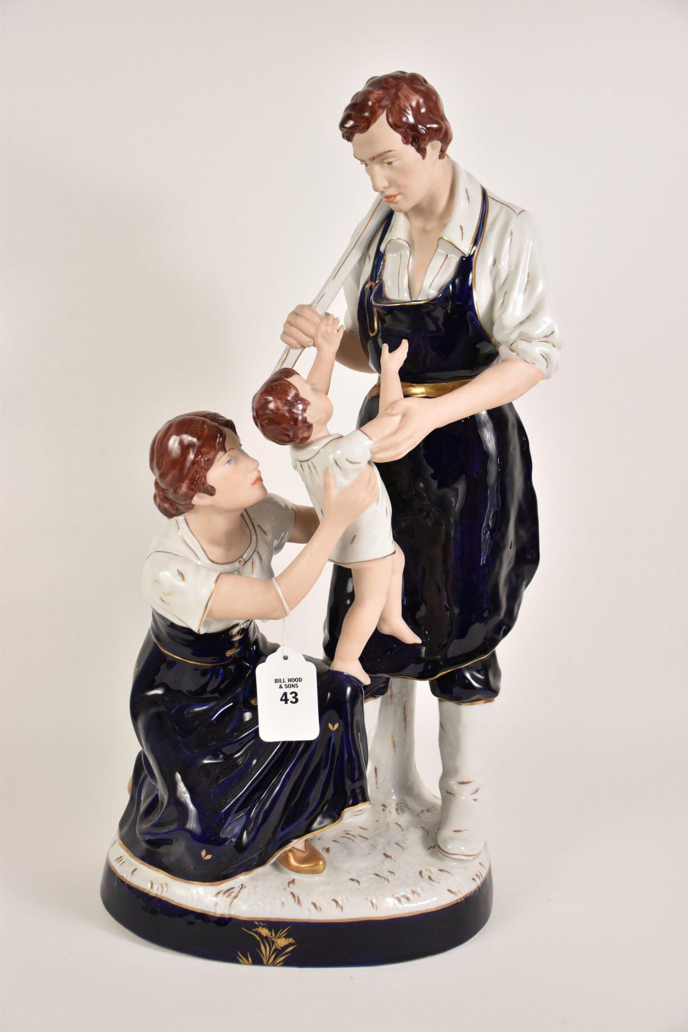 Royal Dux Group Man Woman and Child. Condition: small (1 of 11)