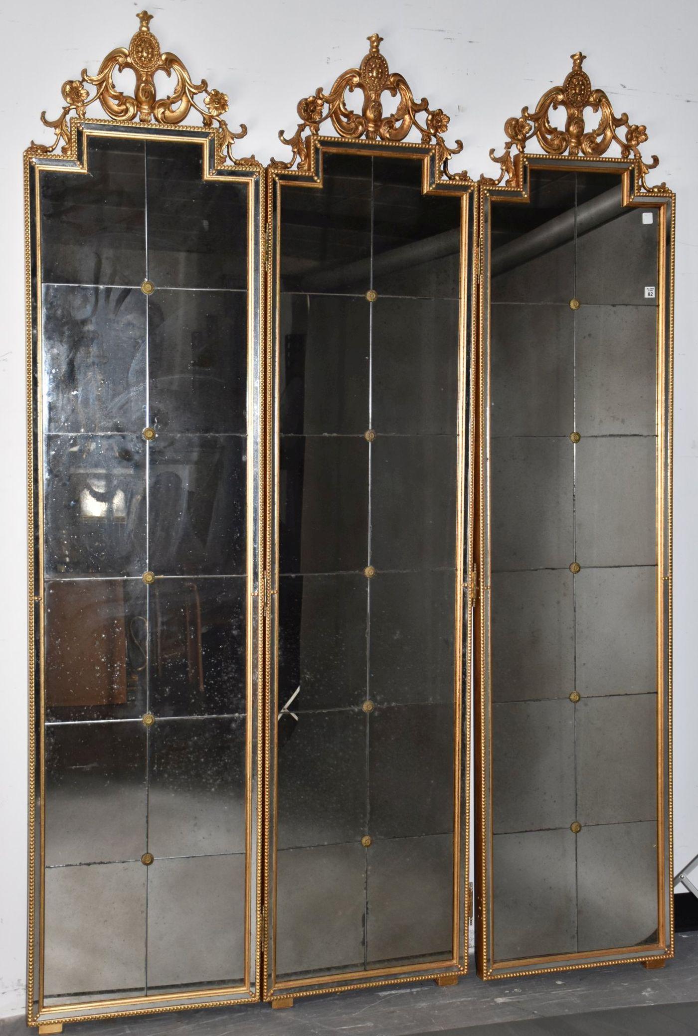 3 Panel Folding Mirrored Screen, Giltwood Beaded Edge (1 of 7)
