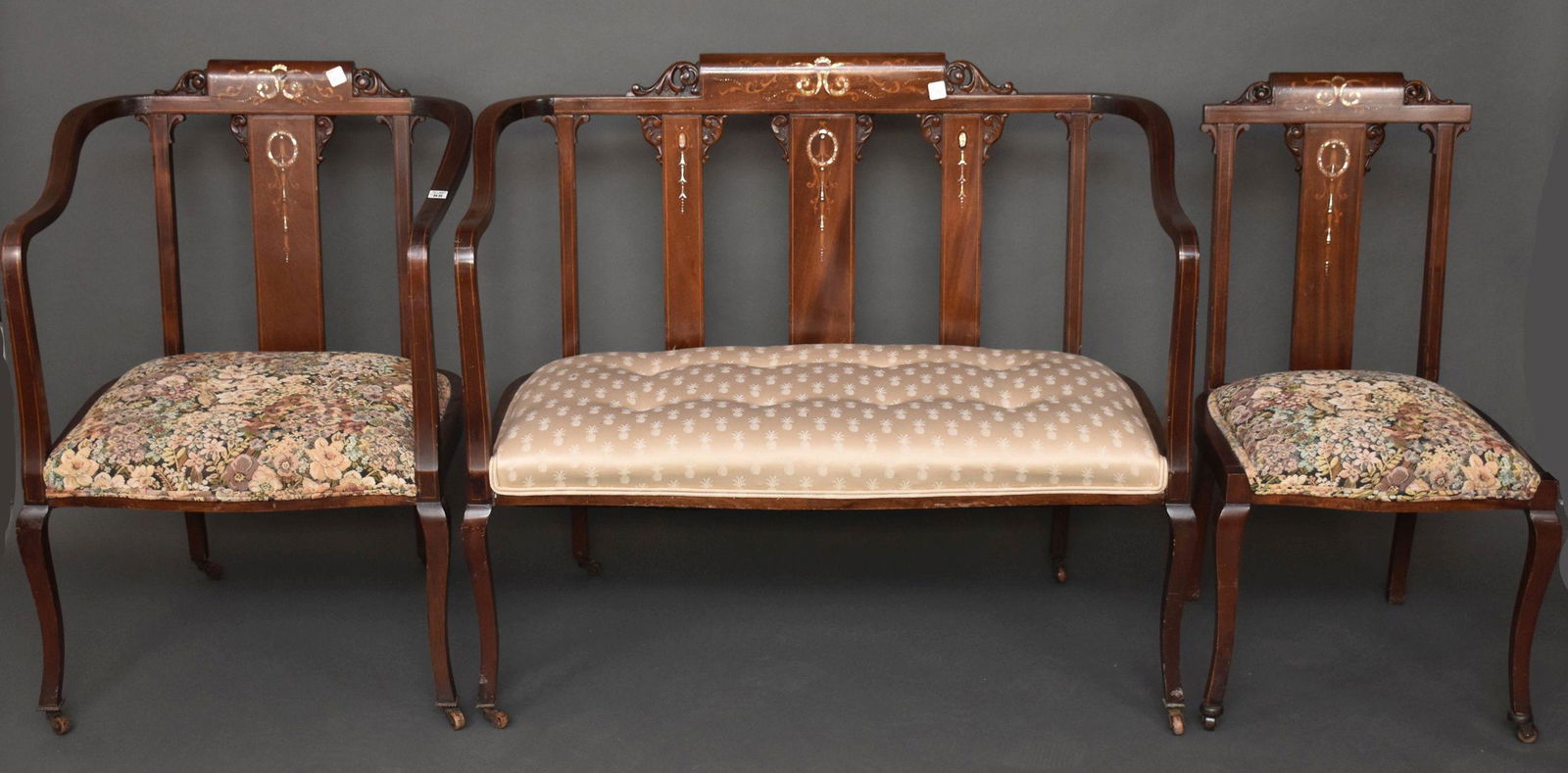 3pc. Mahogany Suite, c. 1900 with Mother of Pearl (1 of 8)