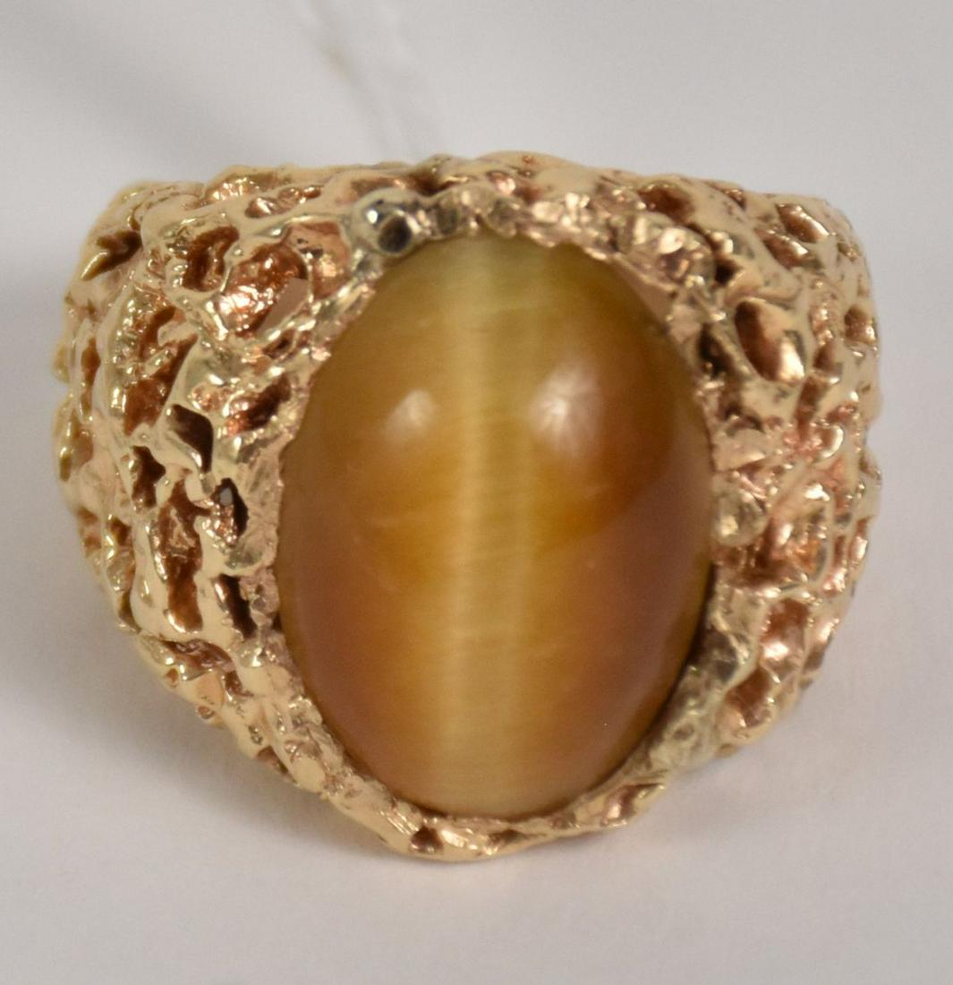 14K Yellow Gold Tiger Eye Men's Pinky Ring. Size 7.5 (1 of 3)