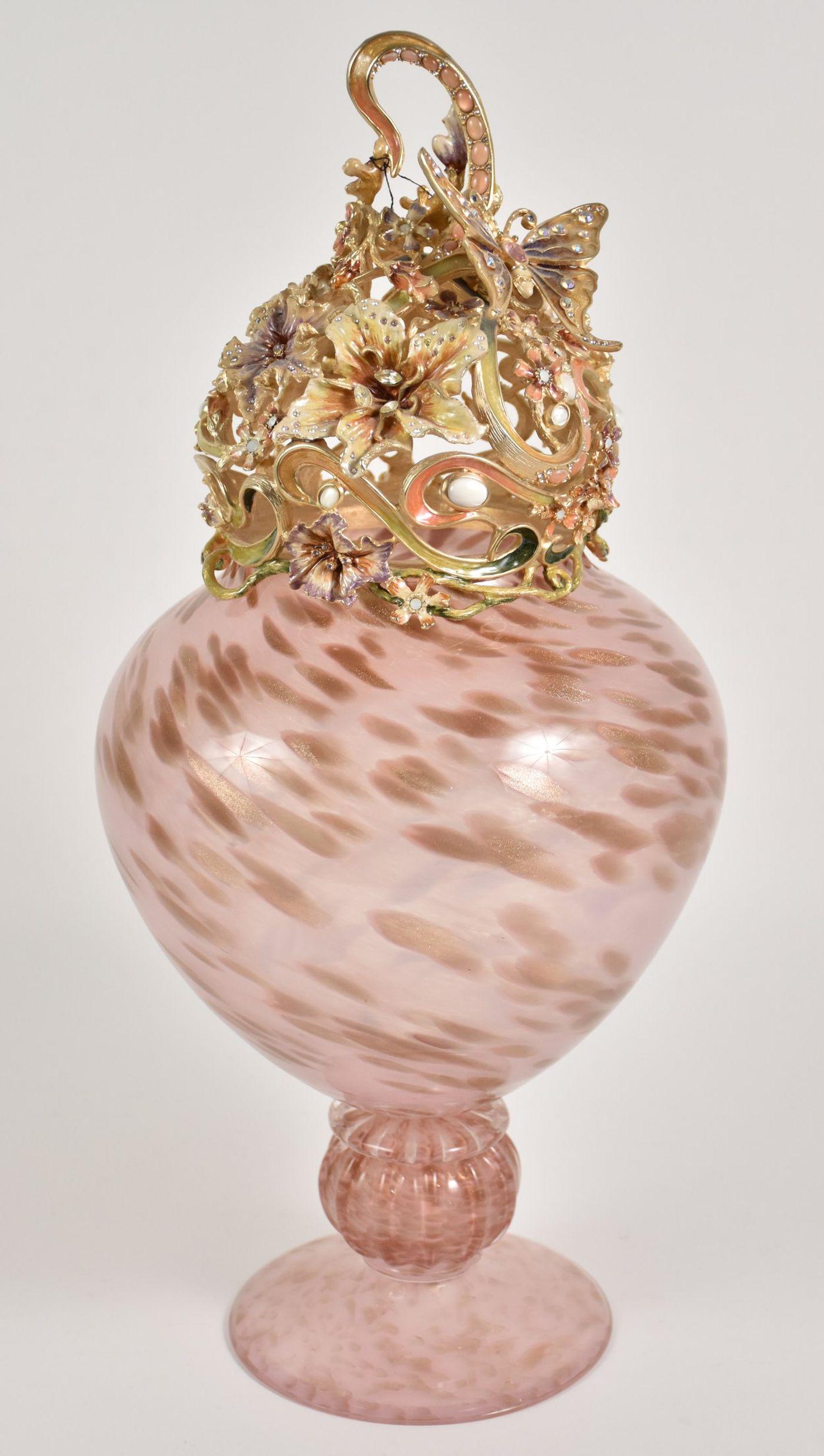 Jay Strongwater Apothecary Jar with rose colored glass. (1 of 8)