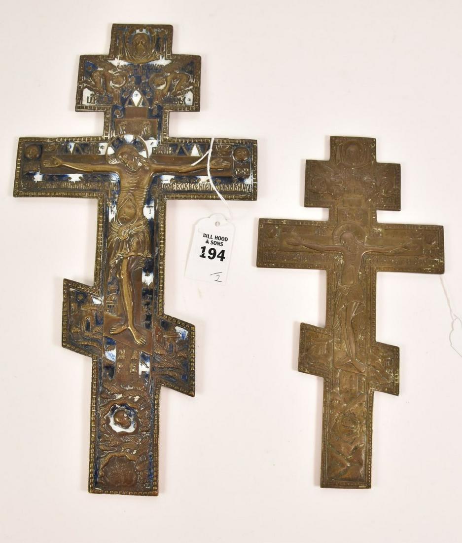 Two Russian Orthodox Crucifixes of Enameled Bronze & (1 of 10)