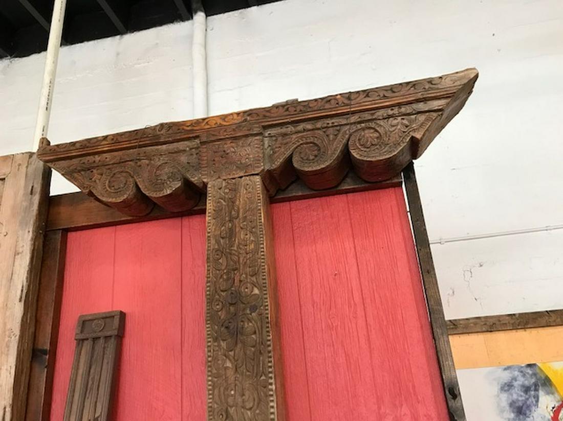 Large 19th Century Carved Wood Columns & Cross Beams.: Large 19th Century Carved Wood Columns & Cross Beams. With Malaysian style carving. Each is Height. 8'10" Width 55"