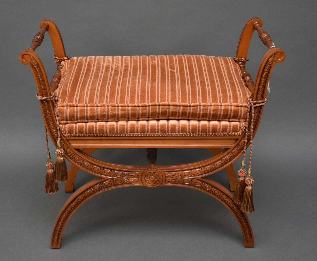 Carved Mahogany & Upholstered Window Bench Ht. 25” (1 of 4)