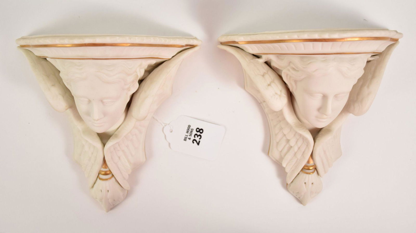 Pair Bisque Figural Angel Brackets Height 8” Width 8” (1 of 6)
