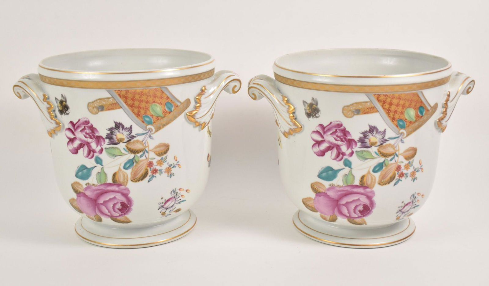 Pair Mottahedeh Porcelain Cache Pot's, Floral Motif, (1 of 7)