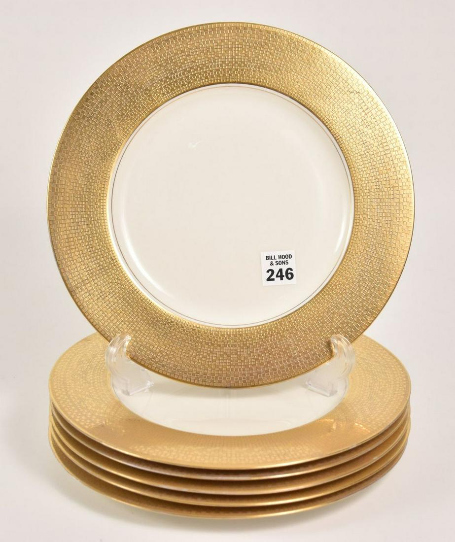 6 Dinner Plates with 2 inch Wide Gold Border, 10: 6 Dinner Plates with 2 inch Wide Gold Border, 10 1/4"dia