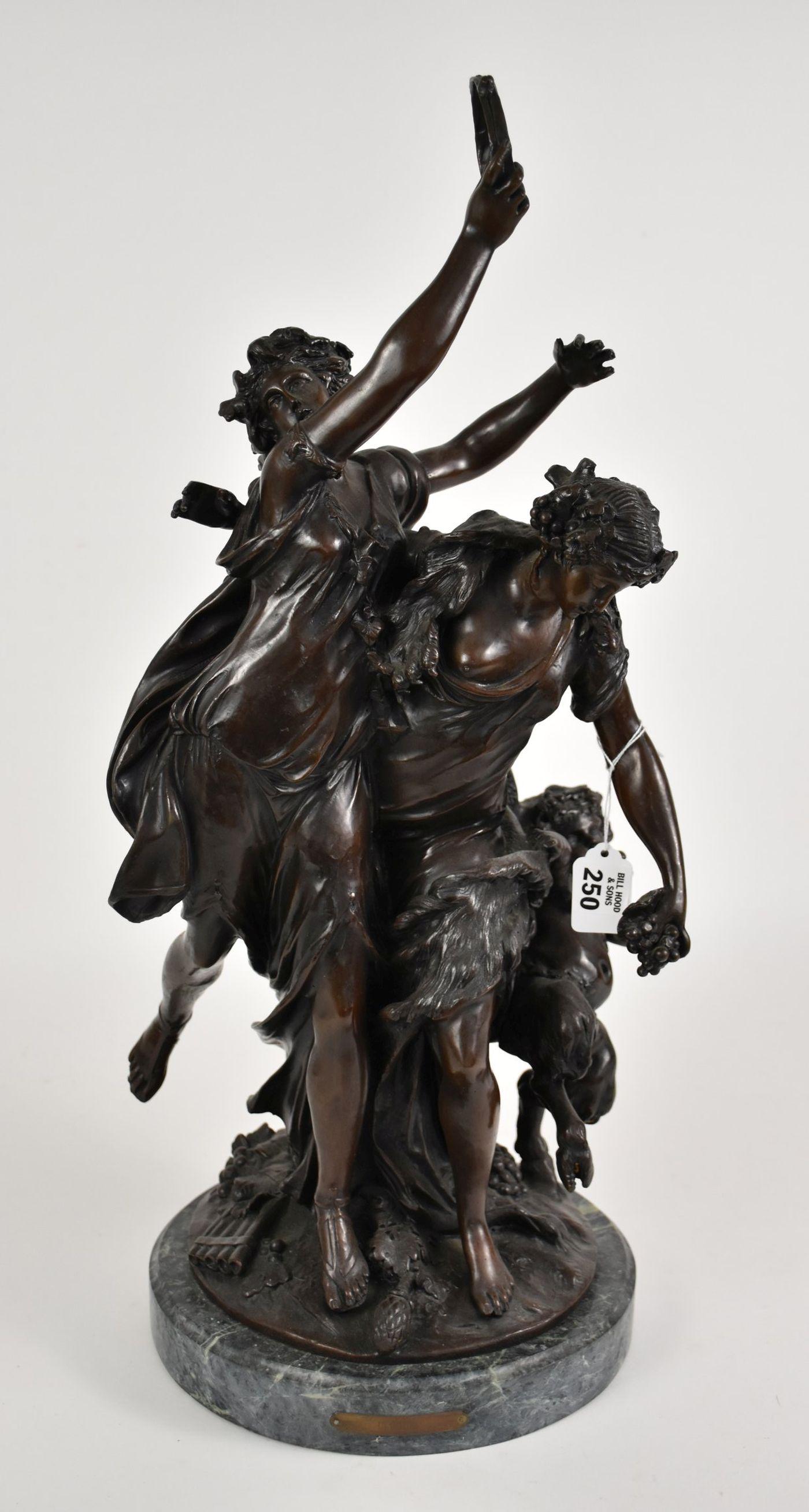 Bronze Sculpture, 2 Maidens & Satyr on Marble Base, (1 of 13)