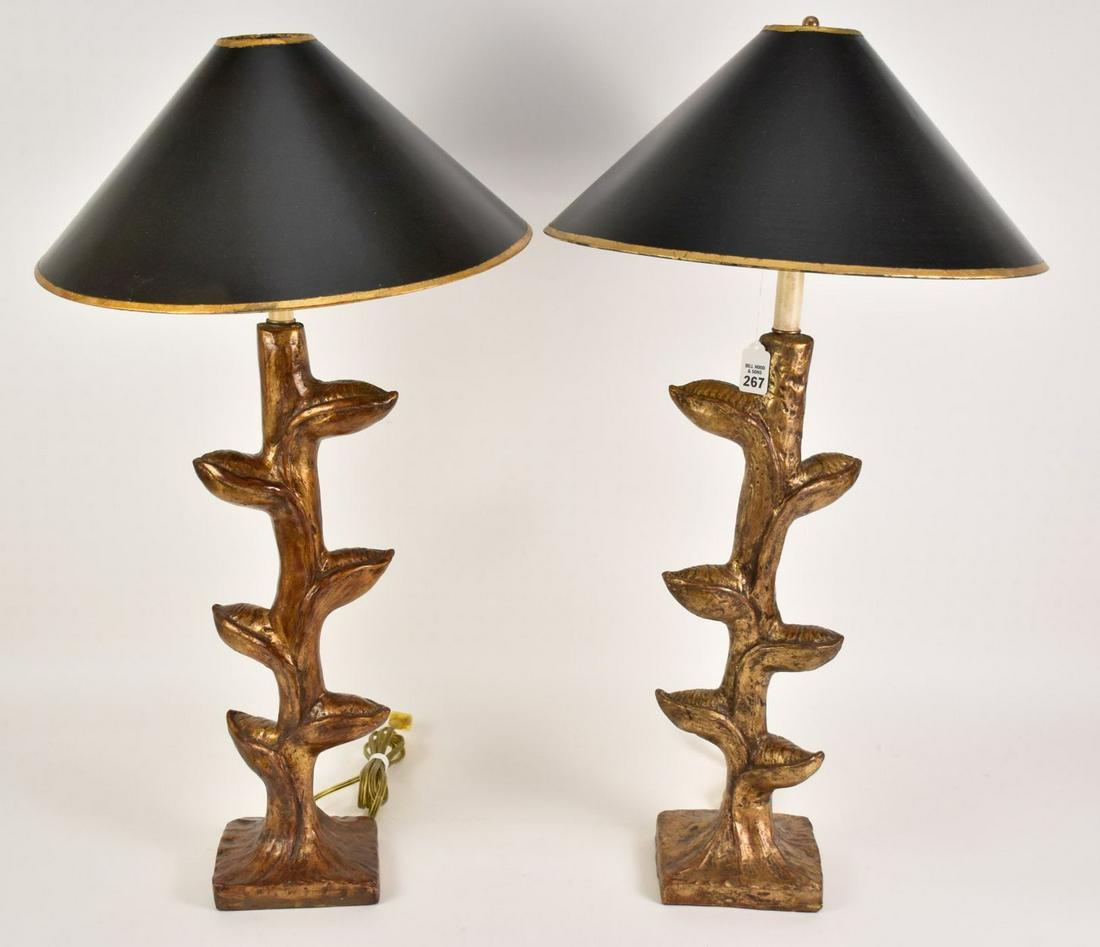Pair of gilded tree/branch form Lamps. 24 inches to (1 of 6)