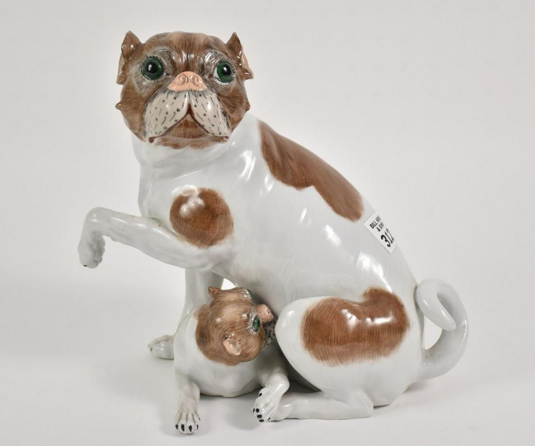 Dresden Porcelain Group Mother Pug & Puppy. Height 9 (1 of 7)