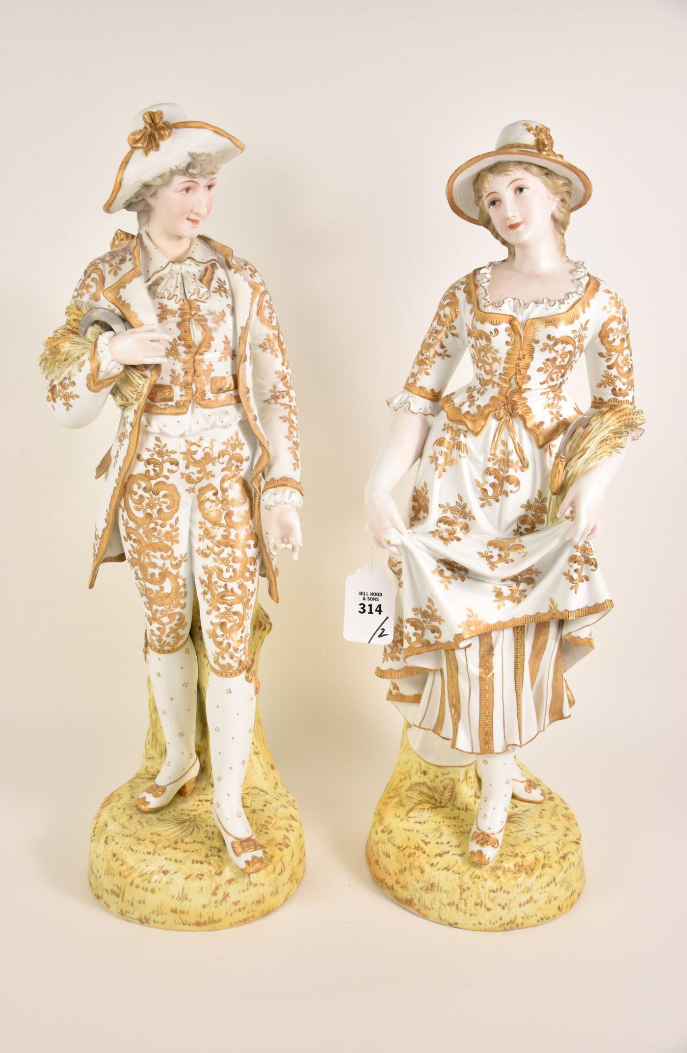 Large Pair Hand painted Parian Figures Man & Woman. (1 of 13)