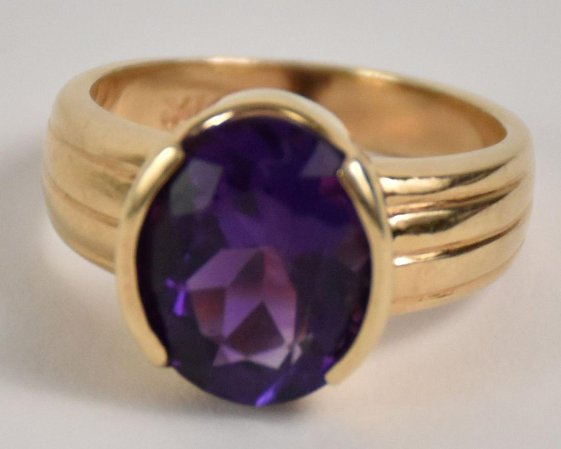14K Yellow Gold & Amethyst Ladies Ring. Amethyst is (1 of 3)