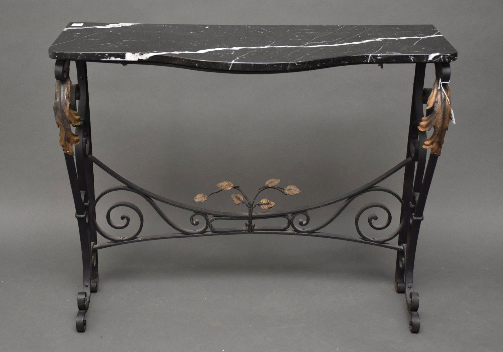 Iron Base Scrolling Console with Black Marble Top, 29 (1 of 5)