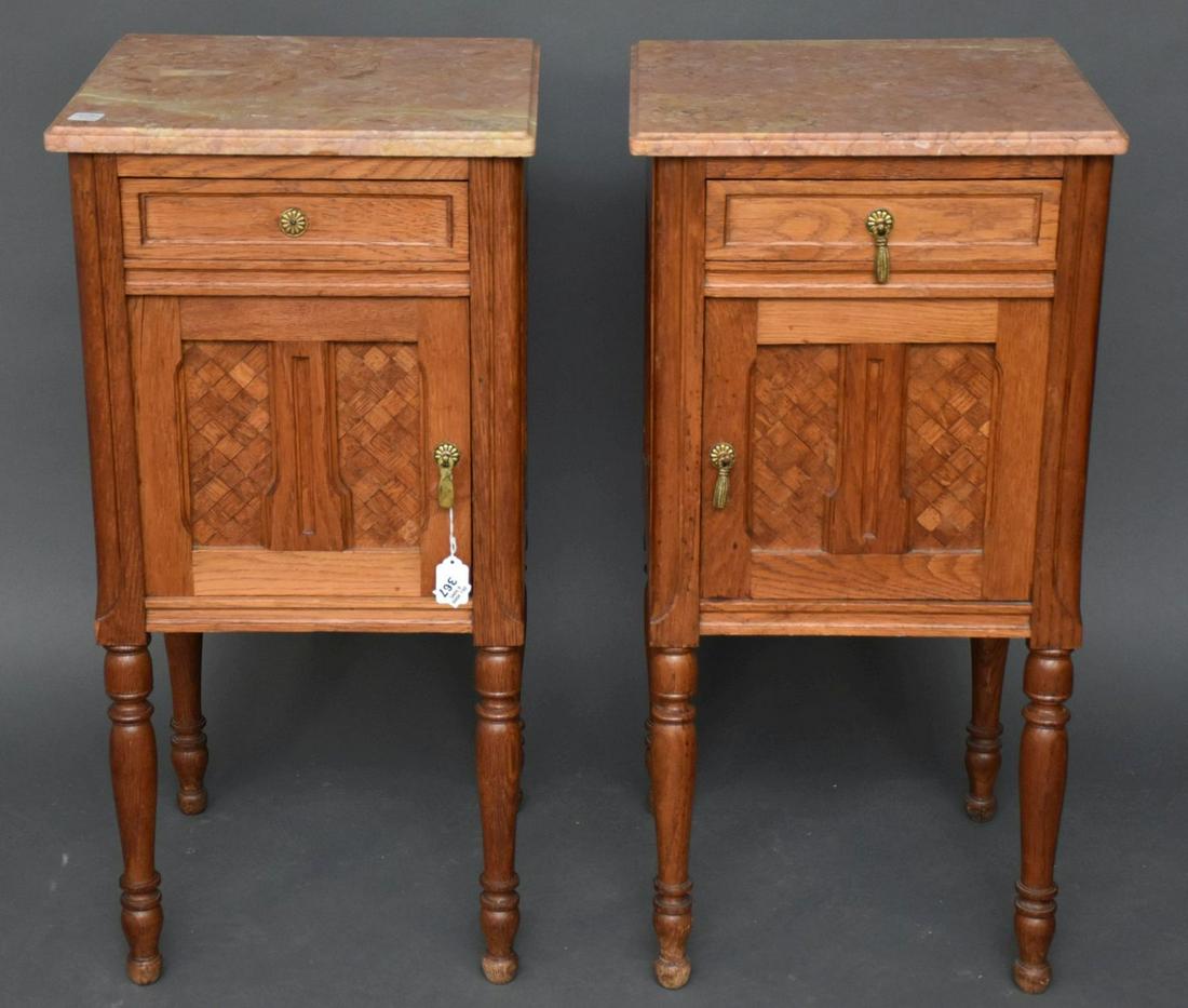 Pair Oak Stands, Single Drawer Above Paneled Inlay Door (1 of 6)