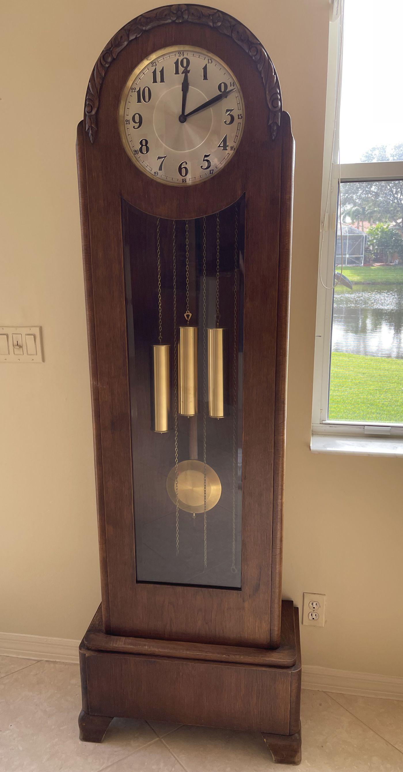 Antique Oak Grandfather Clock, 76"h x 20 1/2"w (1 of 6)