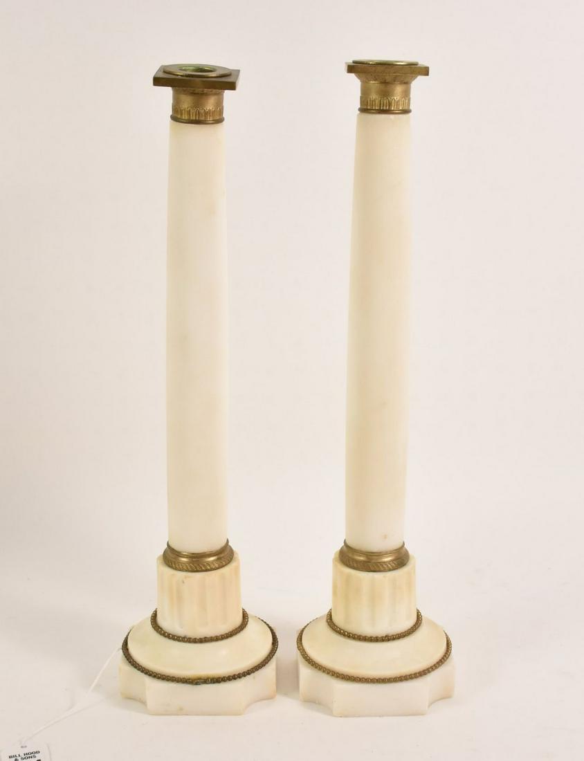 A Pair of Marble Column-Form Candlesticks - White (1 of 6)