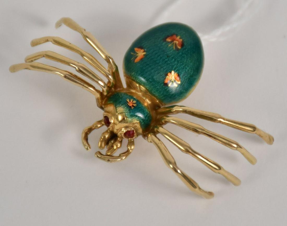 14K Yellow Gold Enamel Spider Brooch.  Weight 9.57 (1 of 2)