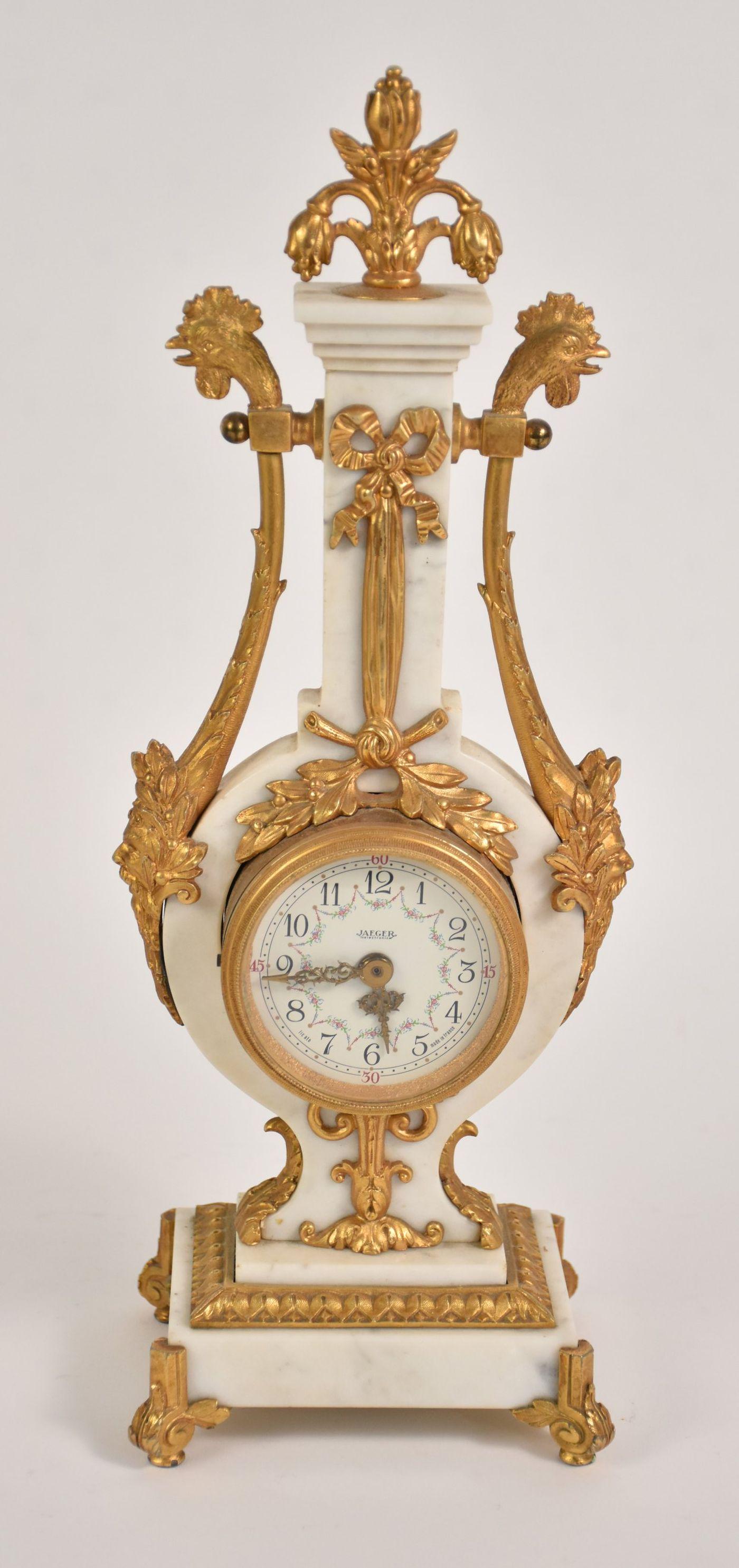 A Marble & Gilt Jaeger Electric Mantel Clock - White (1 of 5)