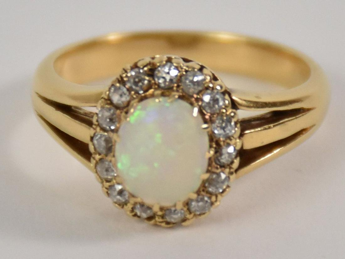 18K Yellow Gold Ladies Diamond Opal Ring.  Opal  6.5 x (1 of 3)