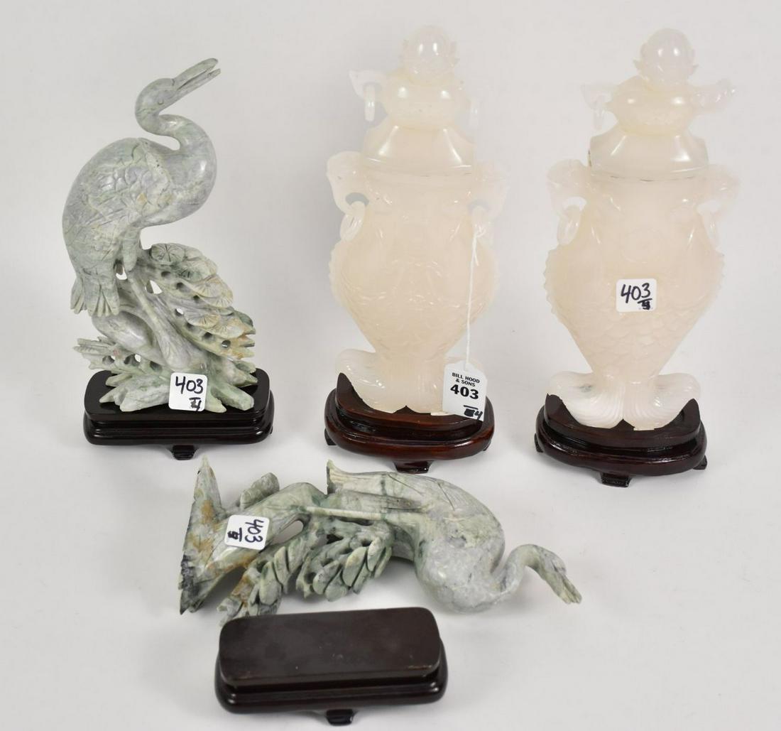 Two Pairs of Chinese Carved Stone Figures - Includes a (1 of 7)
