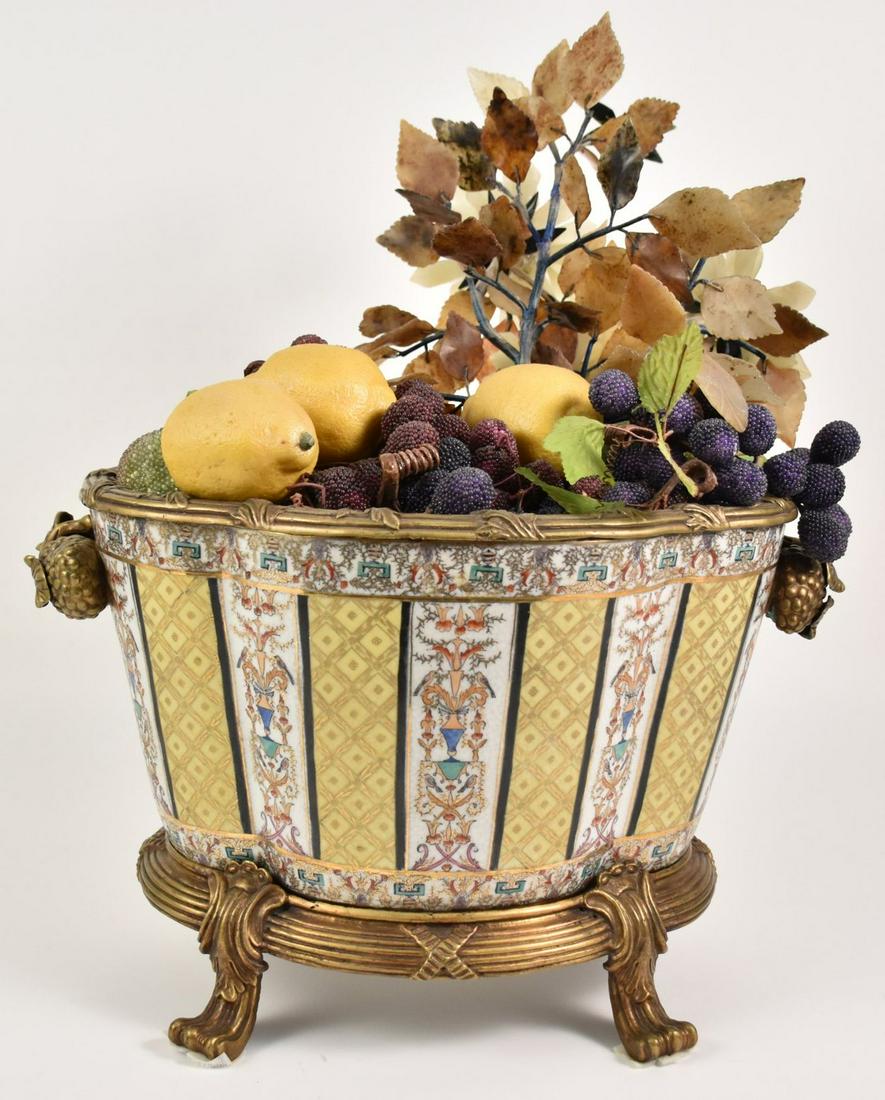 Porcelain & Bronze Centerpiece Basket with Jade Flowers (1 of 5)
