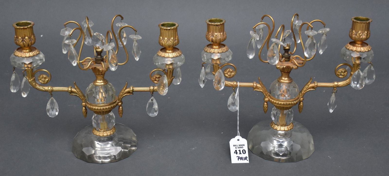 A Pair of Glass and Gilt Bronze Double-Arm Candelabras (1 of 4)