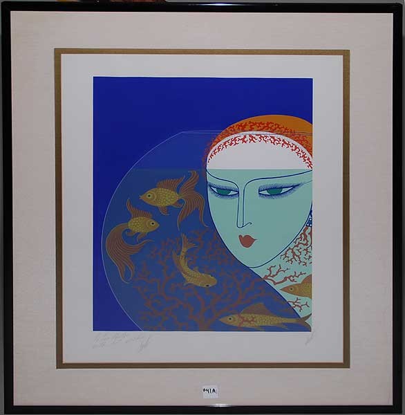 Erté (Romain de Tirtoff) (RUSSIAN, 1892-1990) Lith: Erté (Romain de Tirtoff) (RUSSIAN, 1892-1990) Lithograph, "fish bowl", pencil signed by the artist, also inscribed to Sam Chester with best wishes Erte, 24"x18"