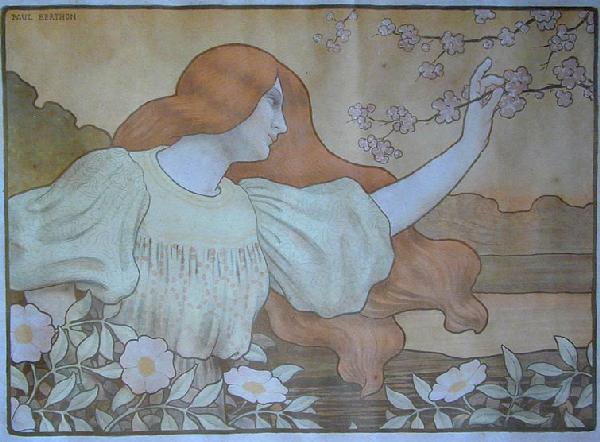 PAUL BERTHON (FRENCH 1872-1909) COLOR POSTER "LES E: PAUL BERTHON (FRENCH 1872-1909) COLOR POSTER "LES EGLANTINES"A fine original color lithograph poster by the Art Nouveau French artist Paul Berthon, circa 1900 and titled "Les Eglantines", image: 18"H