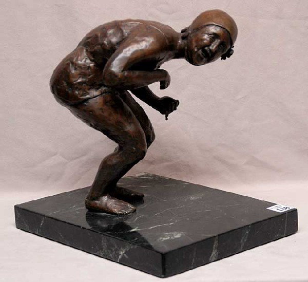 Patinated Bronze by Elbert Weinberg, lady in bathi: Patinated Bronze by Elbert Weinberg, lady in bathing suit and cap, signed Weinberg '77, numbered 1/12, 10"x10"