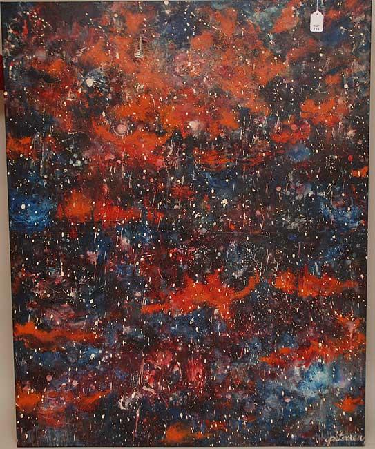 Attributed to Vita Petersen after Jackson Polack: Attributed to Vita Petersen (20th Century American) After Jackson Polack large Abstract oil on canvas, signed Peterson '67, 63" x 50". (Small tear)