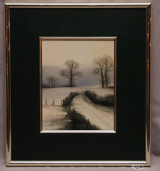 Michael John Hill (BRITISH, 20th Century) oil on b: Michael John Hill (BRITISH, 20th Century) oil on board, country winter, Provenance Merrill Chase Gallery, Chicago. 9-1/2"x7-1/2"