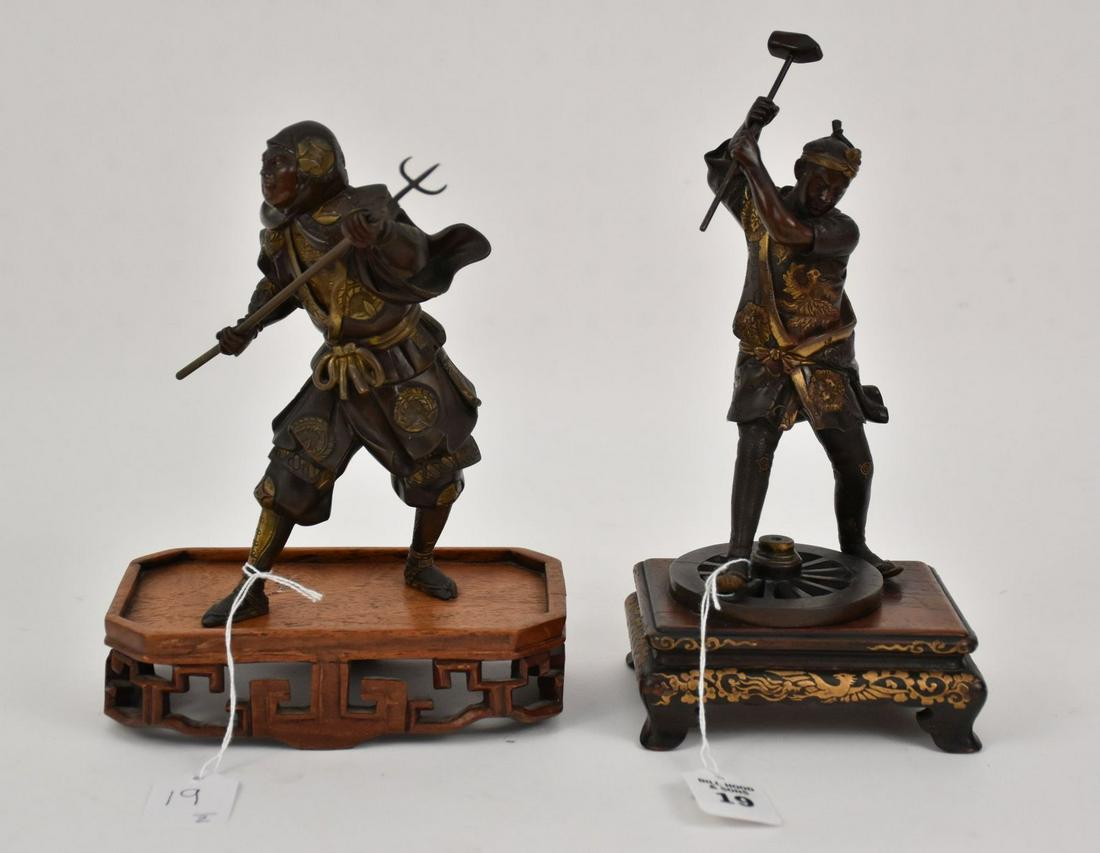 Two Japanese Bronze Figural Sculptures, Meiji Period - (1 of 11)