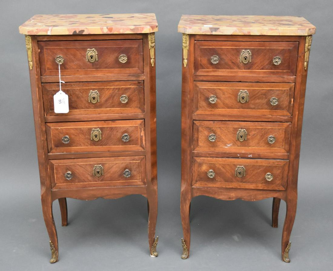 Pair French 4 Drawer Stands with Marble Tops and Gilt (1 of 6)