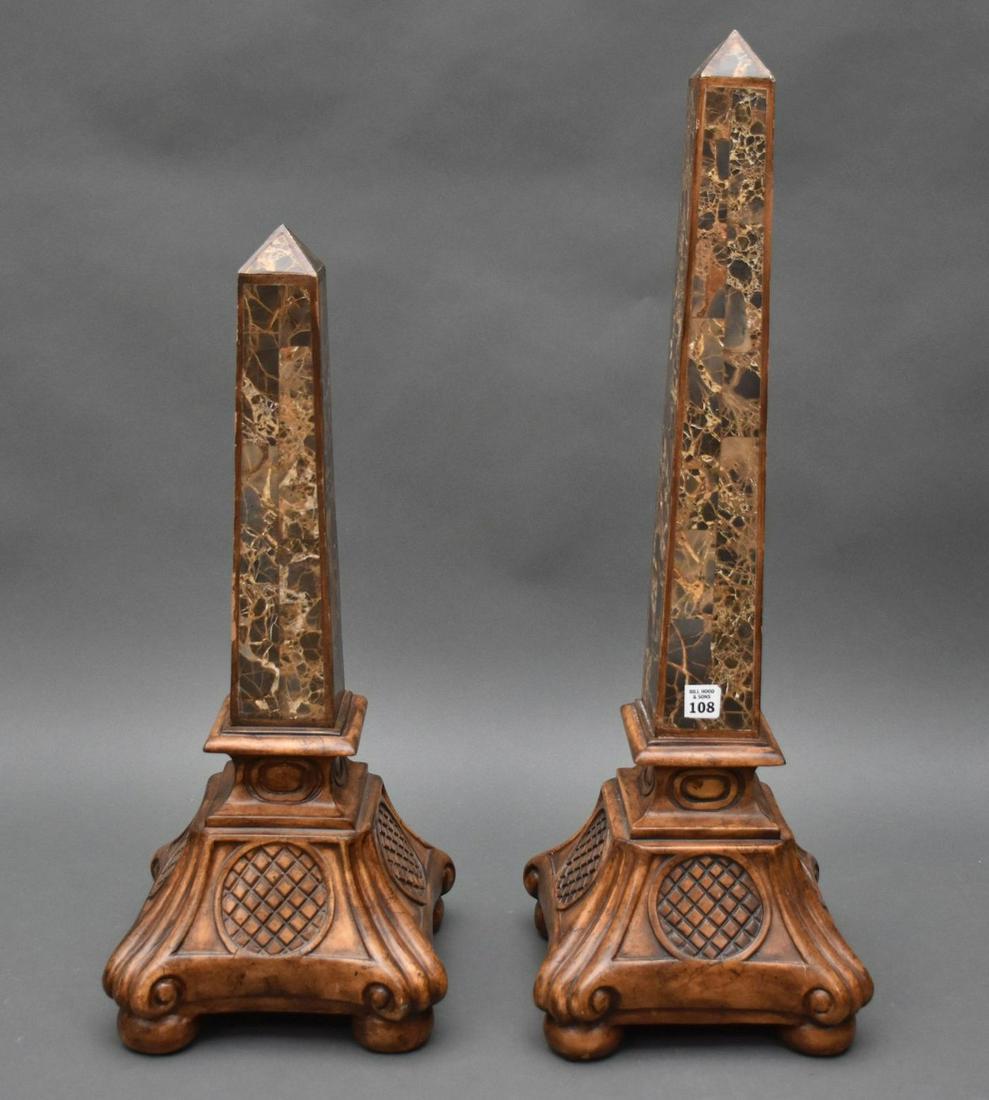 2 Graduated Decorative Obelisks - taller 30" h, shorter: 2 Graduated Decorative Obelisks - taller 30" h, shorter 25" h