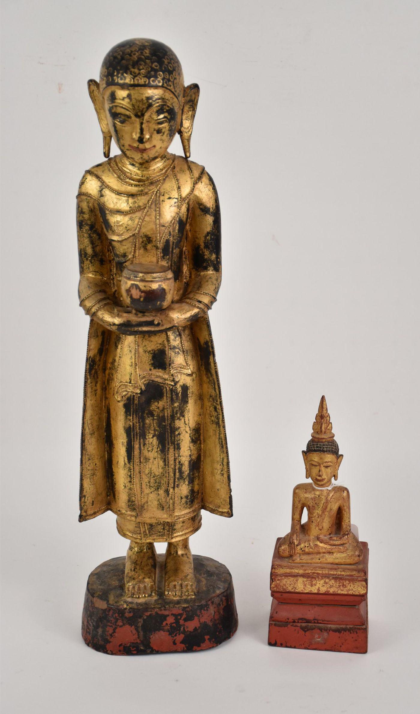 2 Carved Wood Figures, Carved & Gilded Burmese Monk (1 of 8)