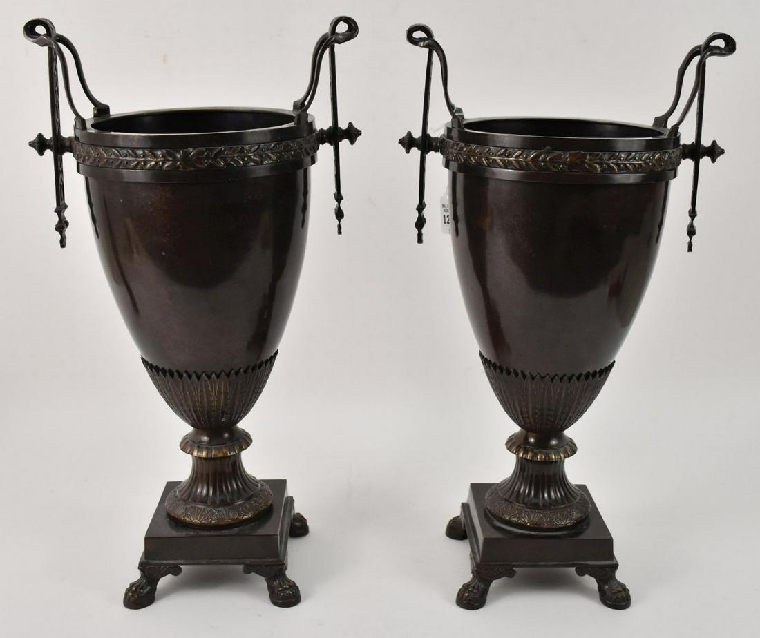 Pair Large Patinated Bronze Urns -  Neoclassical style (1 of 8)