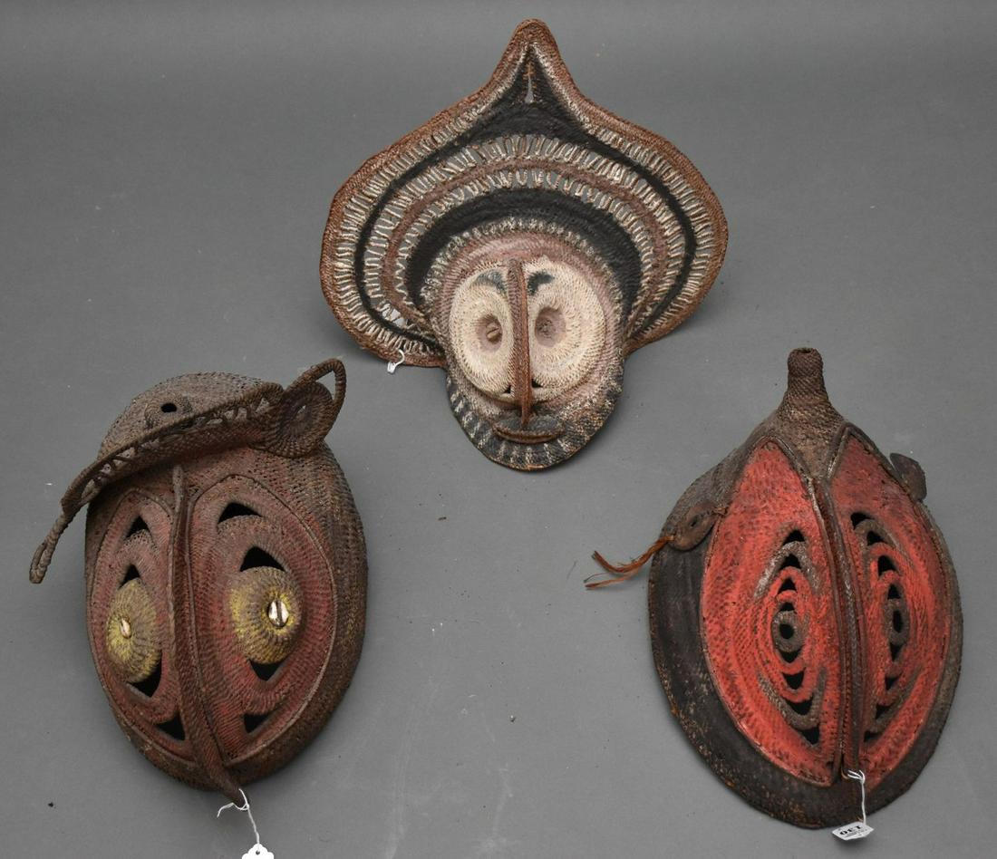 Three Oceania African Tribal Dance Masks - Woven Fiber (1 of 7)