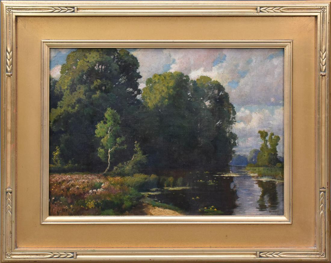 Schonfeldt? 19th oil signed illegibly, River landscape (1 of 10)