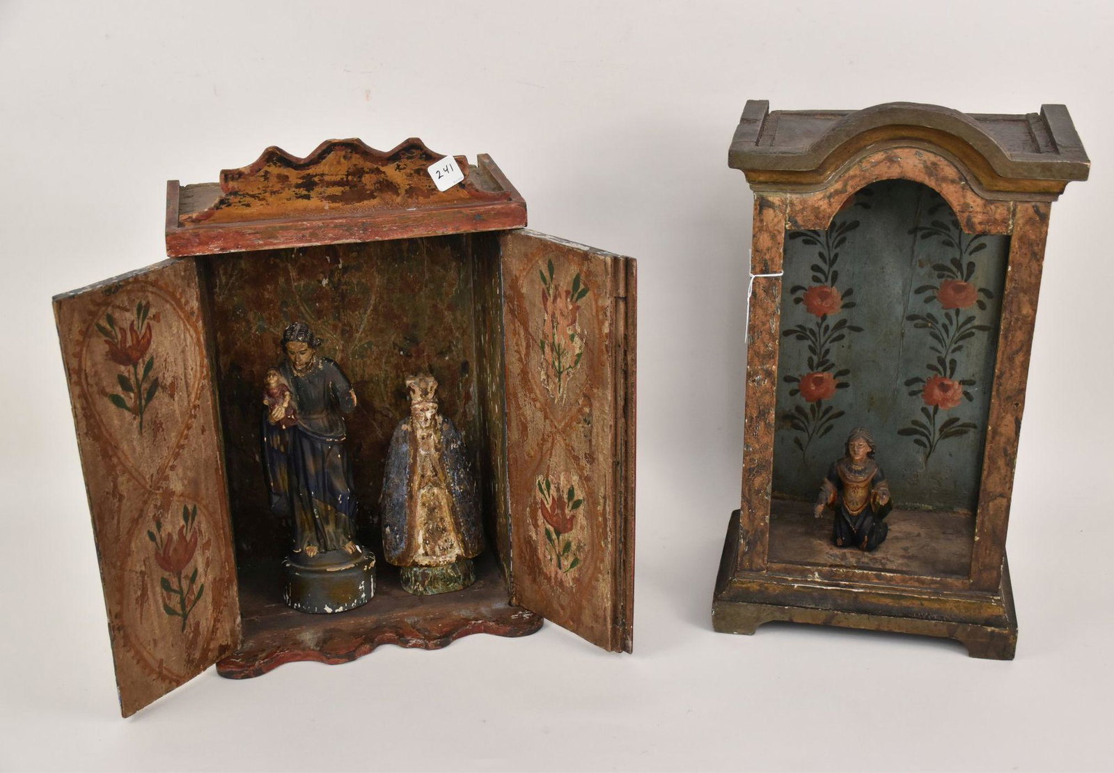 2 Reliquary's, 19th c. Original Paint (20"h x 12"w) & (1 of 10)