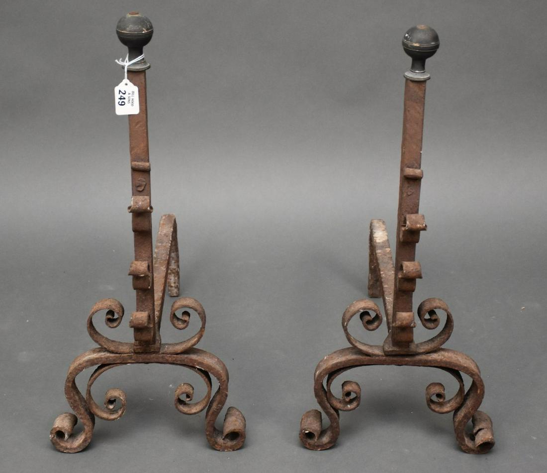 Mizner Wrought Iron Andirons, 23"h: Mizner Wrought Iron Andirons, 23"h